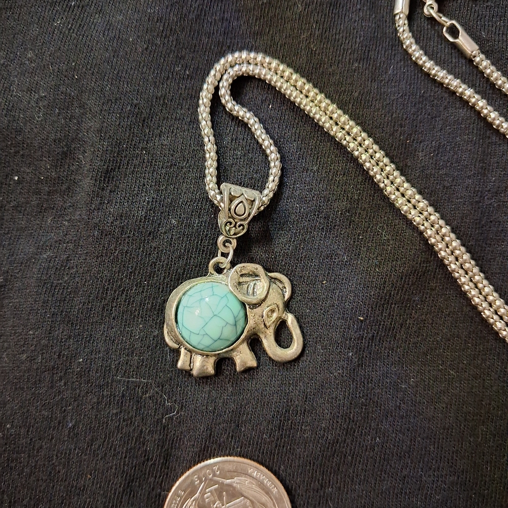 Elephant Pendant Necklace with Turquoise Accent